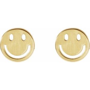 14K Yellow Gold 6 X 6 Mm Pair Friction Backs Polished Smiley Face Earrings