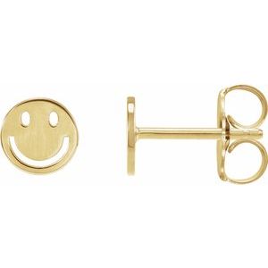 14K Yellow Gold 6 X 6 Mm Pair Friction Backs Polished Smiley Face Earrings