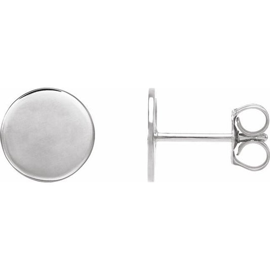 Platinum 8 X 8 Mm Pair Friction Backs Included Polished Engravable Disc Earrings