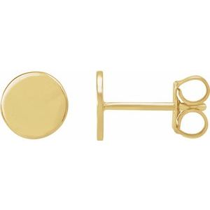 18K Yellow Gold 6.3 X 6.3 Mm Pair Friction Backs Polished Engravable Disc Earrings
