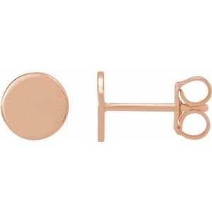 14K Rose Gold 6.3 X 6.3 Mm Pair Friction Backs Included Polished Engravable Disc Earrings