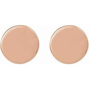 14K Rose Gold 6.3 X 6.3 Mm Pair Friction Backs Included Polished Engravable Disc Earrings