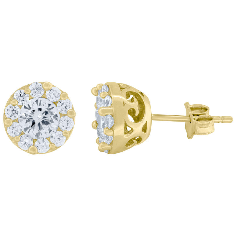 10kt Yellow Gold Mens Round Cubic Zirconia Round Stud Earrings