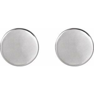 14K White Gold 10 X 10 Mm Pair Friction Backs Included Polished Engravable Disc Earrings