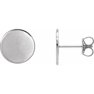14K White Gold 10 X 10 Mm Pair Friction Backs Included Polished Engravable Disc Earrings