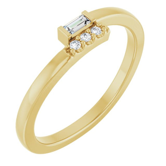 14K Yellow Gold Straight Baguette 3 X 1.5 Mm Polished .07 Ctw Natural Diamond Stackable Ring, Size 7