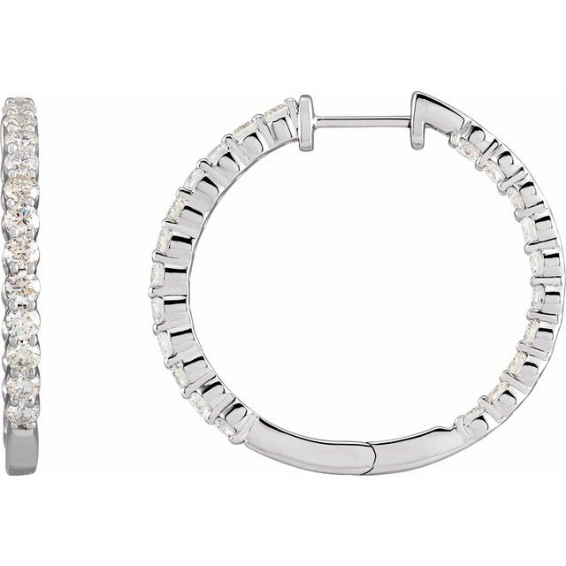 14K White Gold 19.3 Mm x 2.2 Mm Round Hinged Polished 2.1Mm  1 Ctw Lab-Grown Diamond Inside-Outside Hoop Earrings