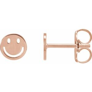 14K Rose Gold 6 X 6 Mm Pair Friction Backs Included Polished Smiley Face Earrings