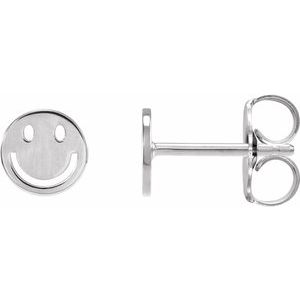14K White Gold 6 X 6 Mm Pair Friction Backs Included Polished Smiley Face Earrings