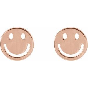 14K Rose Gold 6 X 6 Mm Pair Friction Backs Included Polished Smiley Face Earrings