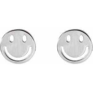 14K White Gold 6 X 6 Mm Pair Friction Backs Included Polished Smiley Face Earrings