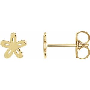 14K Yellow Gold 6 X 6 Mm Pair Friction Backs Polished Floral-Inspired Earrings