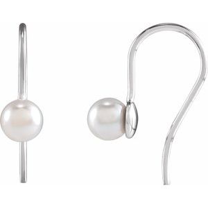 14K White Gold Pearl 5 Mm Cultured White Akoya Pearl Wire Earrings