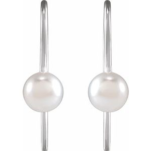 14K White Gold Pearl 5 Mm Cultured White Akoya Pearl Wire Earrings