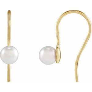 14K Yellow Gold Pearl 6 Mm Cultured White Akoya Pearl Wire Earrings