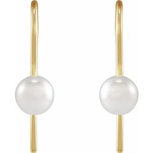 14K Yellow Gold Pearl 6 Mm Cultured White Akoya Pearl Wire Earrings