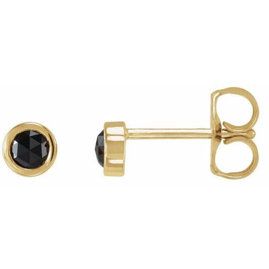 14K Yellow Gold Round Pair 3Mm Friction Bezel Polished 1/5 Ctw Black Rose-Cut Diamond Bezel-Set Solitaire Earrings
