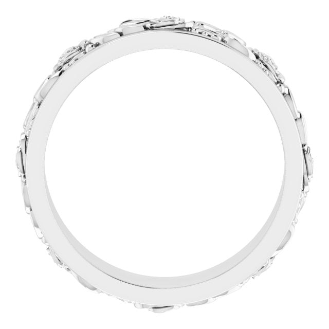 Sterling Silver 7 Mm Polished Floral Standard-Fit Flat Band, Size 11
