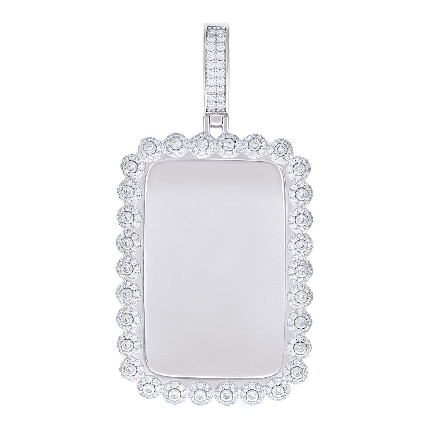 Sterling Silver Mens Cubic-Zirconia Dog Tag Fashion Charm Pendant