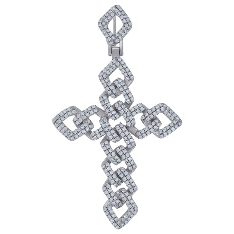 925 Sterling Silver Mens Cubic-Zirconia Cross Religious Charm Pendant
