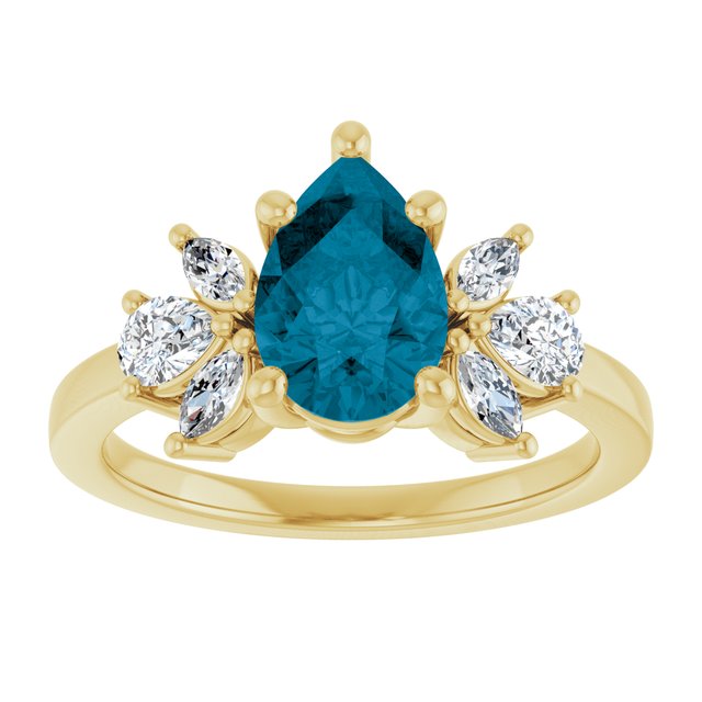 14K White Or Yellow Gold Pear 9 X 6 Mm Polished Natural London Blue Topaz And 1/2 Ctw Lab-Grown Diamond Ring, Size 7