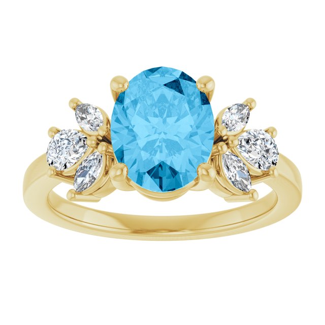 14K White Or Yellow Gold Oval 9 X 7 Mm Polished Natural Swiss Blue Topaz And 1/2 Ctw Lab-Grown Diamond Ring, Size 7