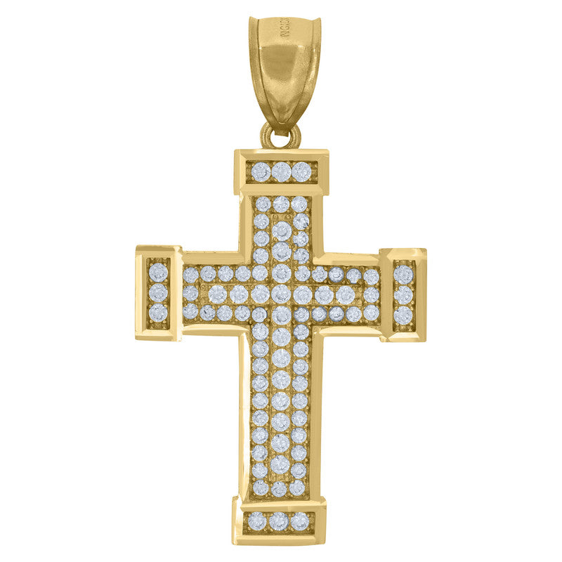 10kt Yellow Gold Unisex Cubic Zirconia Cross Religious Charm Pendant