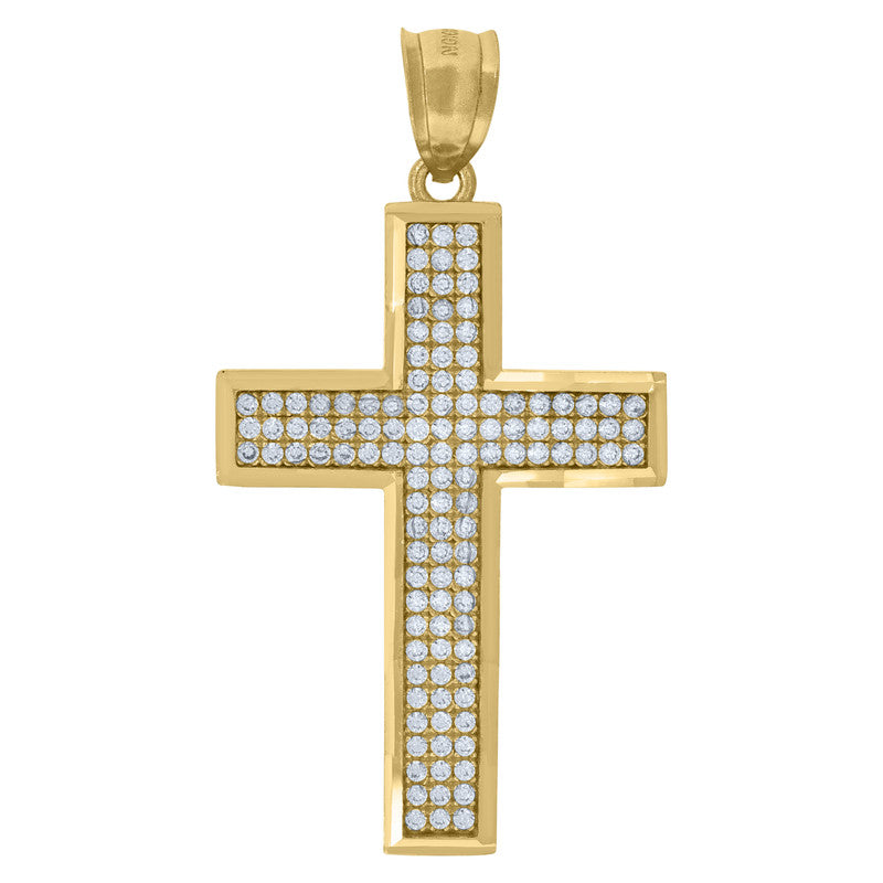 10kt Yellow Gold Unisex Cubic-Zirconia Cross Polished Finish Latin Religious Charm Pendant