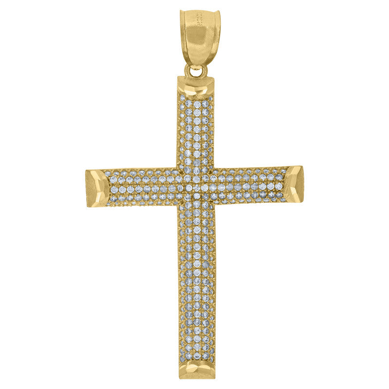 10kt Yellow Gold Unisex Cubic-Zirconia Cross Polished Finish Religious Charm Pendant