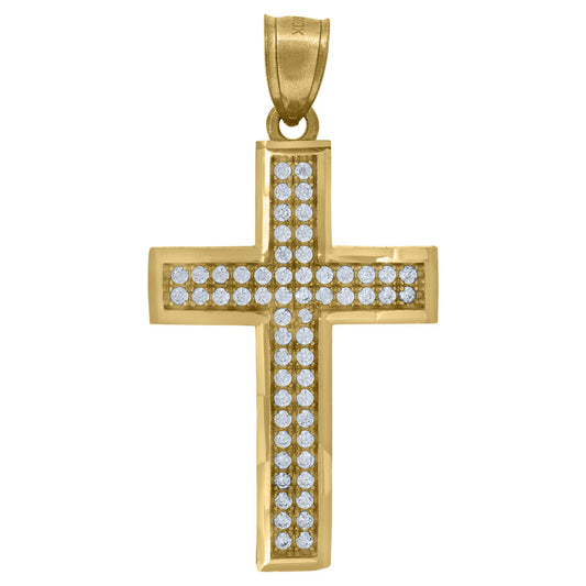 10kt Yellow Gold Unisex Cubic-Zirconia Latin Cross Religious Charm Pendant