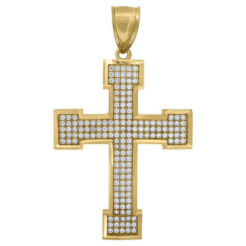 10kt Yellow Gold Unisex Cubic-Zirconia Cross Religious Charm Pendant
