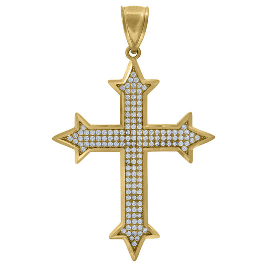 10kt Yellow Gold Unisex Cubic Zirconia Cross Religious Charm Pendant