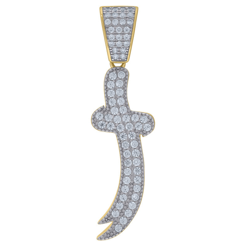 925 Sterling Silver Mens Cubic-Zirconia Double-Edged Sword Symbol Religious Charm Pendant