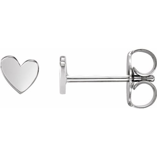 14K White Gold 4 X 4 Mm Pair Friction Back .37 In Polished Asymmetrical Heart Earrings