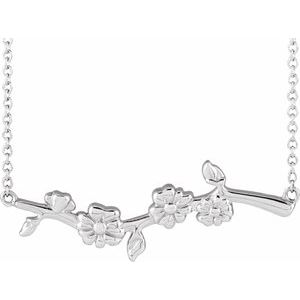 14K White Gold 31.38 X 10.47 Mm 18 In Polished Floral-Inspired Bar Necklace