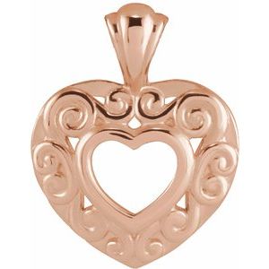 14K Rose Gold 12.93 X 10.11 Mm Polished Filigree Pierced Heart Pendant