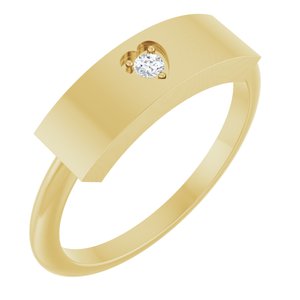 14K Yellow Gold Round 2 Mm .03 Ct Natural Diamond Accented Engravable Heart Ring Size 7