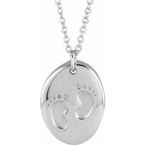 Sterling Silver 16.23 X 10.98 Mm 18 In Polished Tiny Footprint Disc Necklace