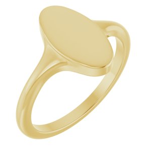 14K Yellow Gold Oval 13 X 7 Mm Brush Polished Oval Signet Ring Size 7