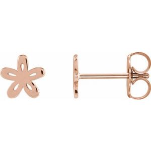 14K Rose Gold 6 X 6 Mm Pair Friction Backs Included Polished Floral-Inspired Earrings