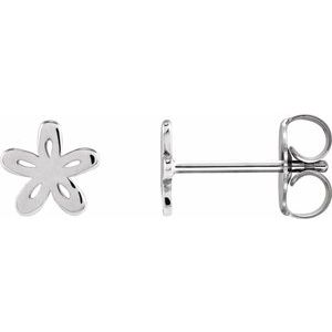 Sterling Silver 6 X 6 Mm Pair Friction Backs Included Polished Floral-Inspired Earrings