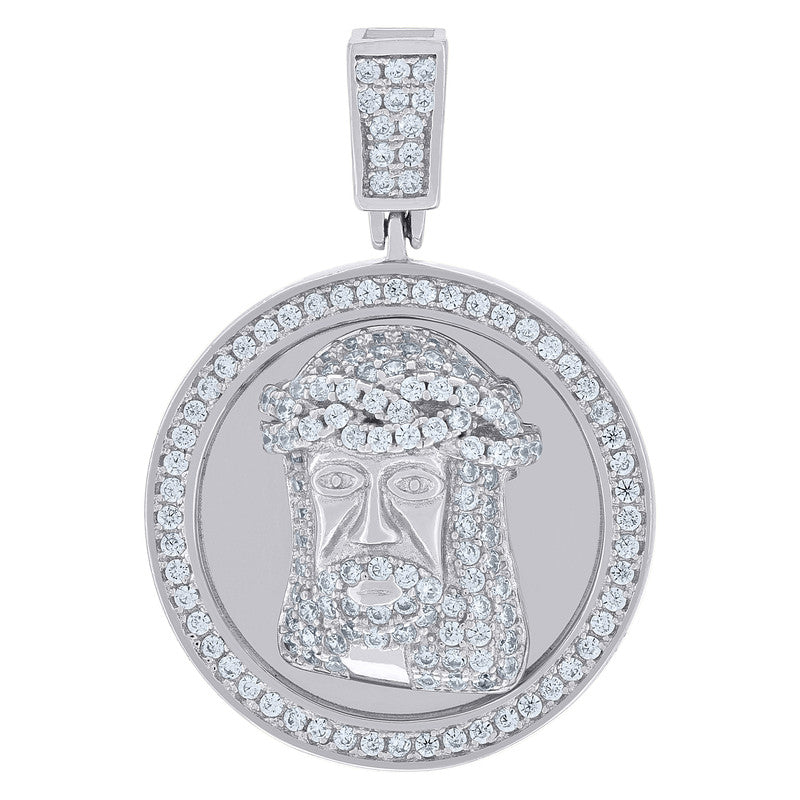 925 Sterling Silver Mens Cubic Zirconia Jesus Religious Charm Pendant