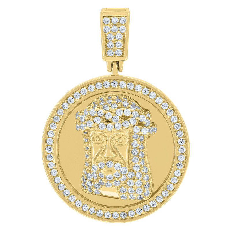 925 Sterling Silver Mens Cubic Zirconia Jesus Religious Charm Pendant