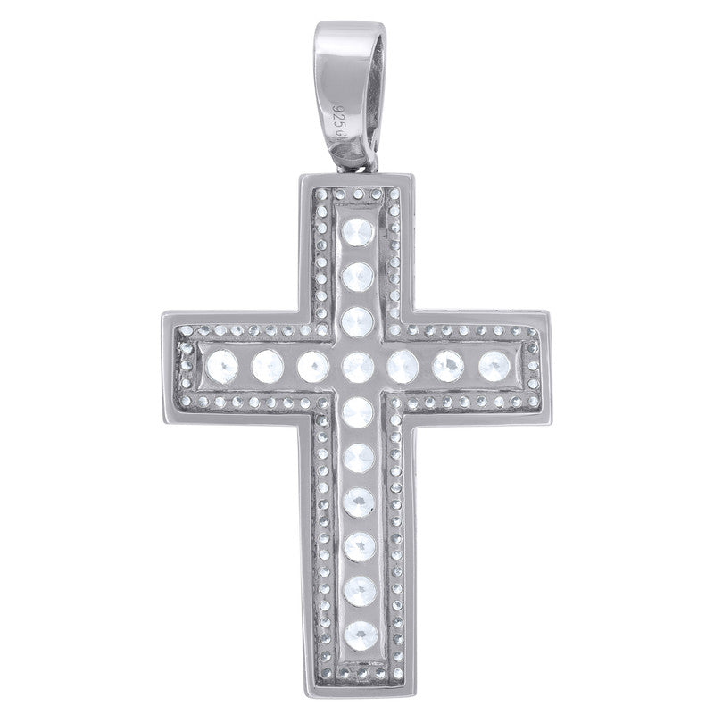 925 Sterling Silver Mens Cubic Zirconia Cross Religious Charm Pendant