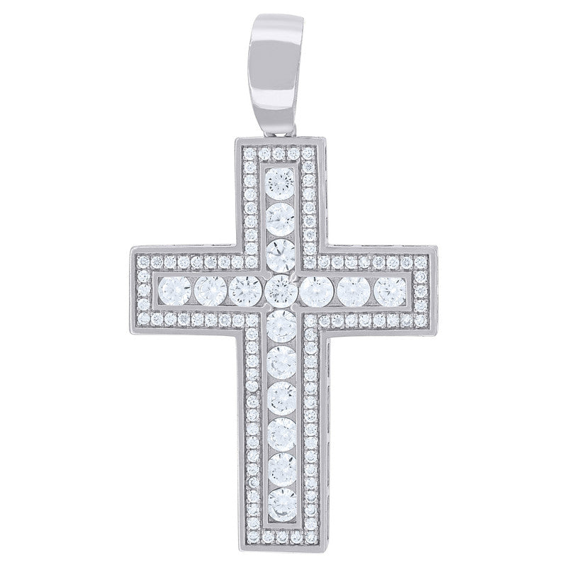 925 Sterling Silver Mens Cubic Zirconia Cross Religious Charm Pendant