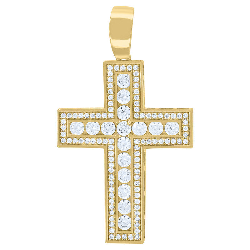 925 Sterling Silver Mens Cubic Zirconia Cross Religious Charm Pendant