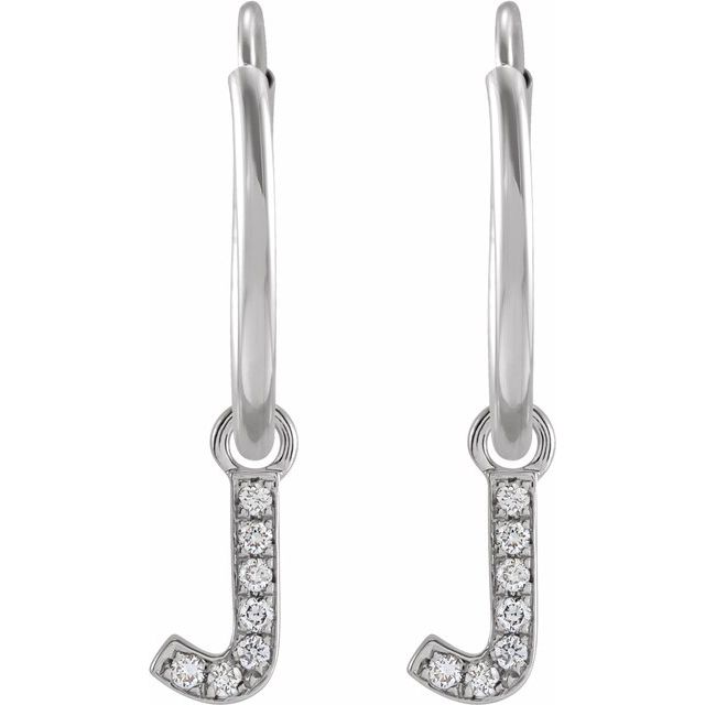 14K Yellow Or White Gold Round Hinged Polished Natural Diamond Initial C Hoop Earring