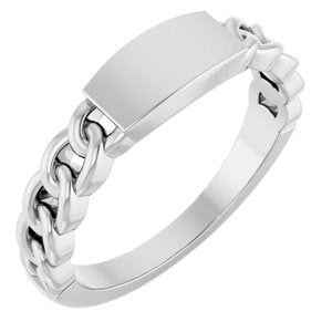 14K White Gold Polished Engravable Chain Link Ring Size 7