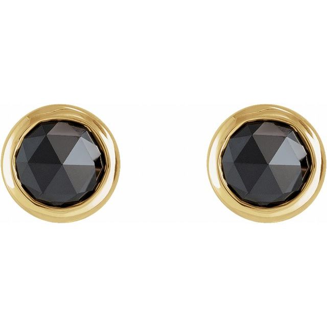 14K Yellow Gold Round Pair 4Mm Friction Bezel Polished 1/2 Ctw Black Rose-Cut Diamond Bezel-Set Solitaire Earrings