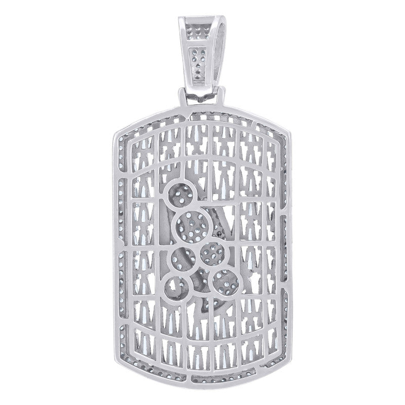 925 Sterling Silver Mens Round & Baguette Cubic-Zirconia Dog Tag Praying Hands Symbol Religious Charm Pendant